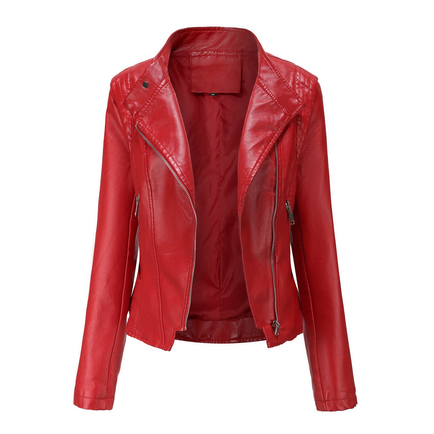 PU Lapel Women Slim-fit Leather Coat Women