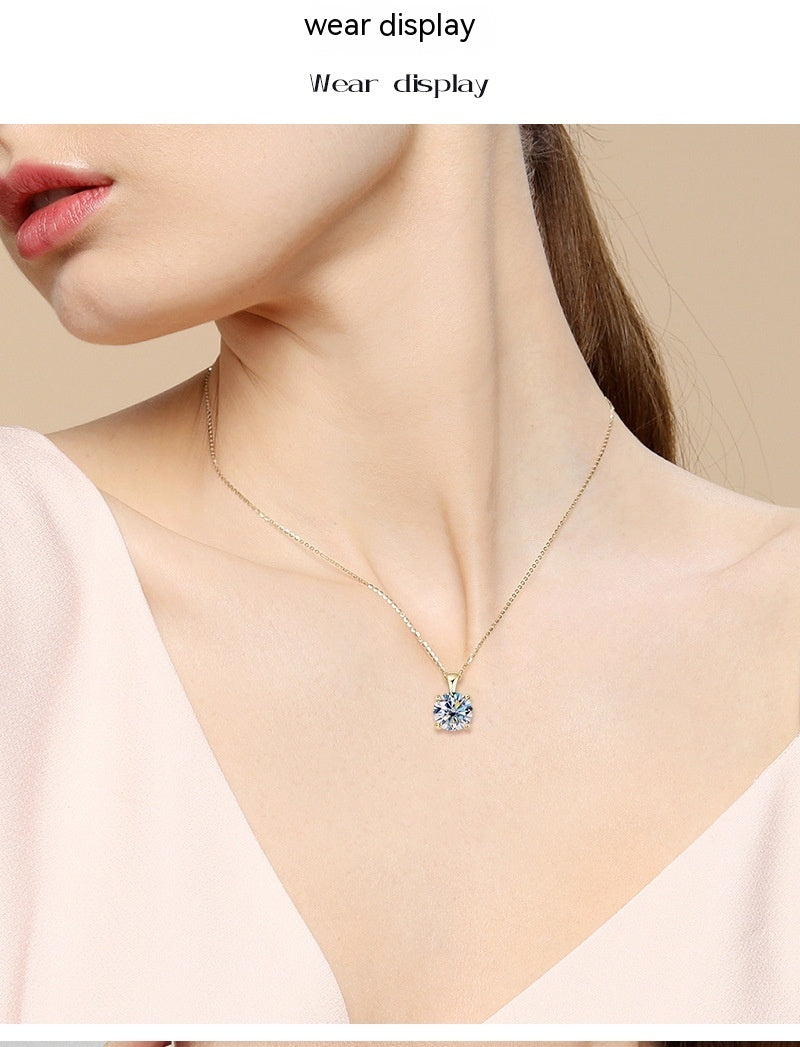 Classic Four-claw Diamond Necklace High-grade 925 Silver Plating 18K Gold Pendant