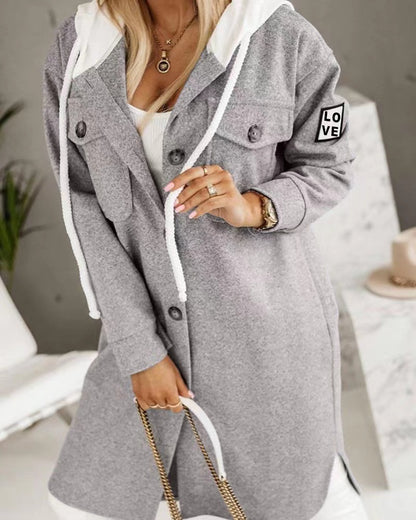 European And American Fashion Hooded Button Long-sleeved Coat For Women