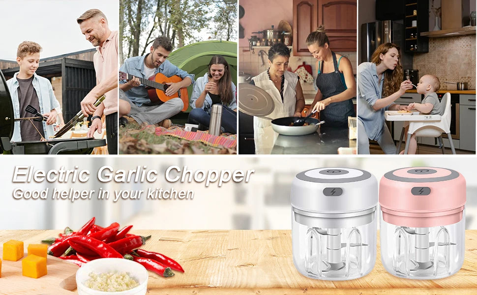 Electric Mini Garlic Chopper USB Meat Grinder Garlic Masher Machine Sturdy Durable Crushed Ginger Vegetable Crusher Kitchenware