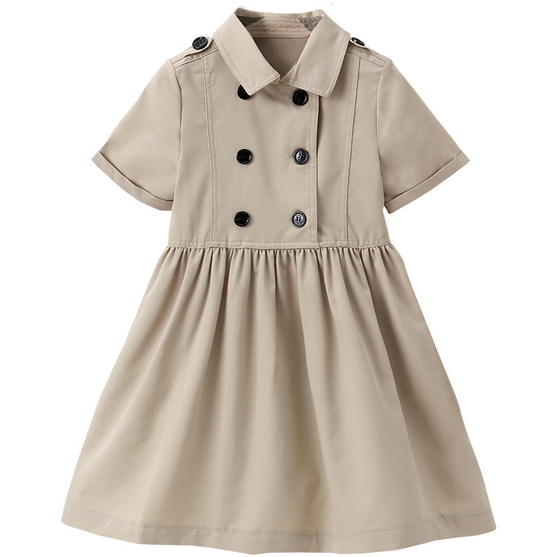 Kids Summer Clothing Beige Korean Style Children Shirt Girls' Dress Medium And Large Children's Dress Children Shirt