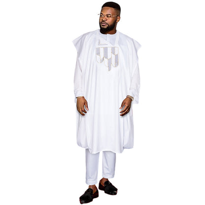 African Clothing Robe Clothes And Pants Three-piece Set Matte Cloth Embroidered